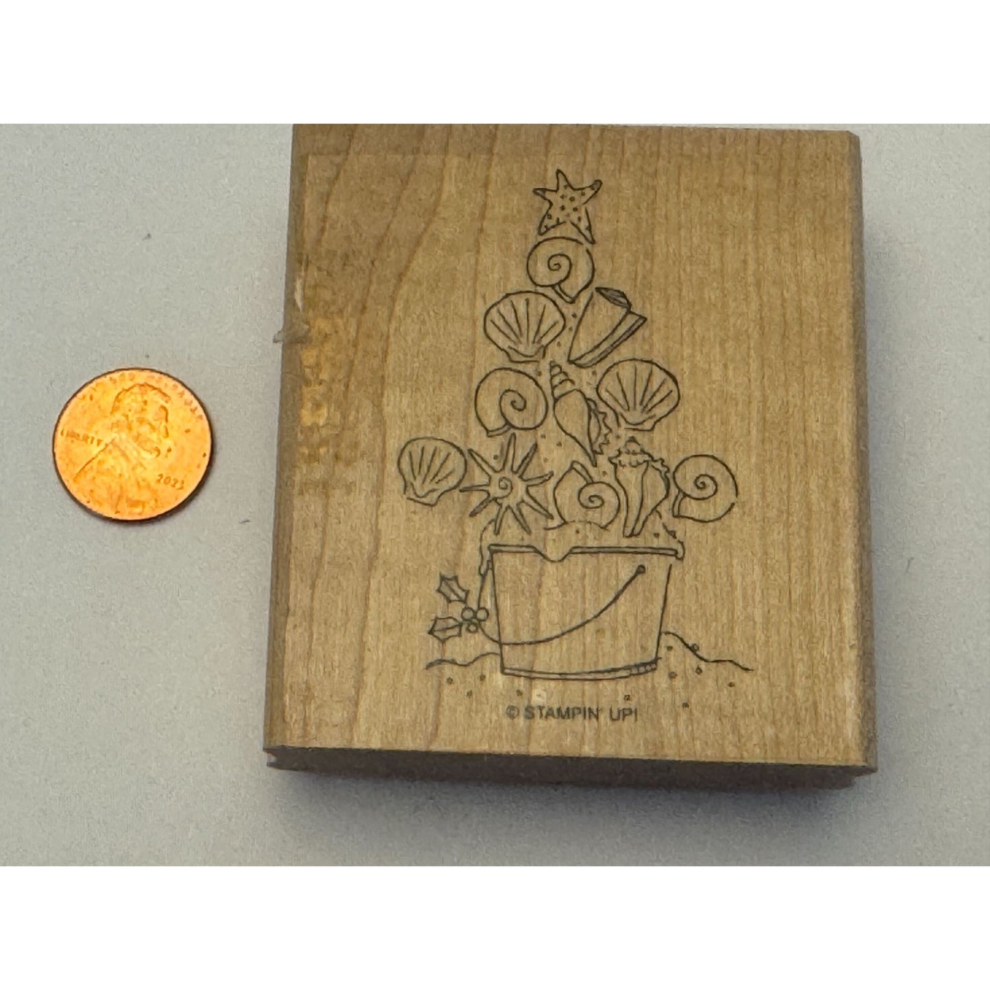 Stampin Up Rubber Stamp Christmas Tree Beach Seashell Sea Shells Sand Bucket