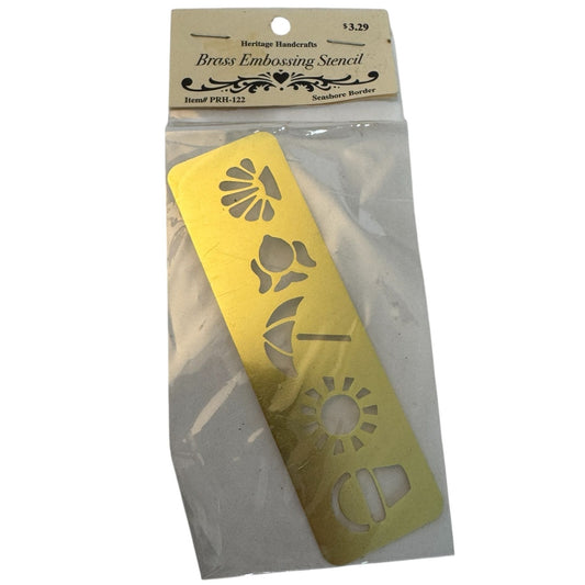 Heritage Handcrafts Brass Embossing Stencil Seashore Border Beach Fish Umbrella