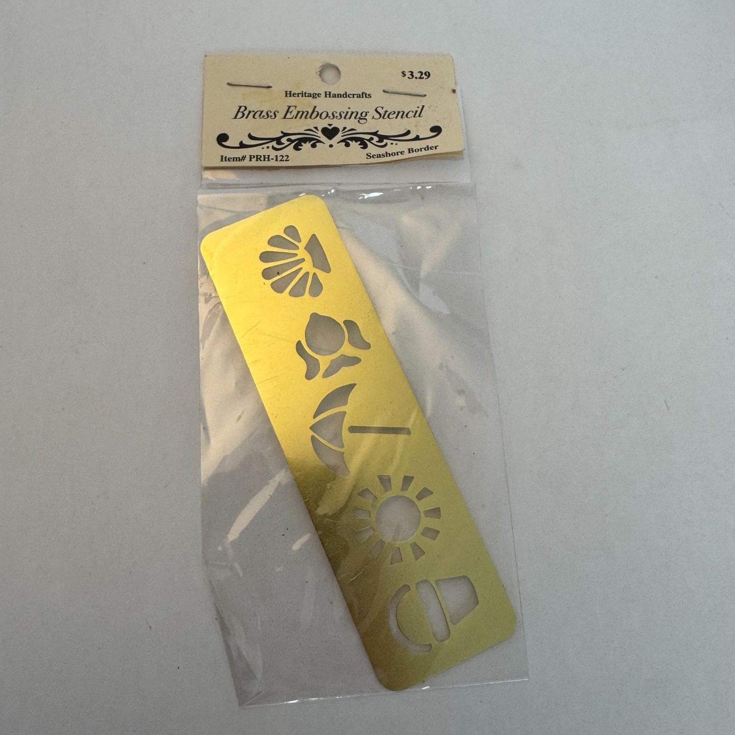 Heritage Handcrafts Brass Embossing Stencil Seashore Border Beach Fish Umbrella