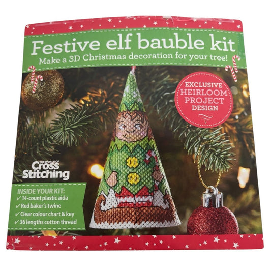 The World Of Cross Stitching Kit Festive Elf Bauble 3D Christmas Decoration