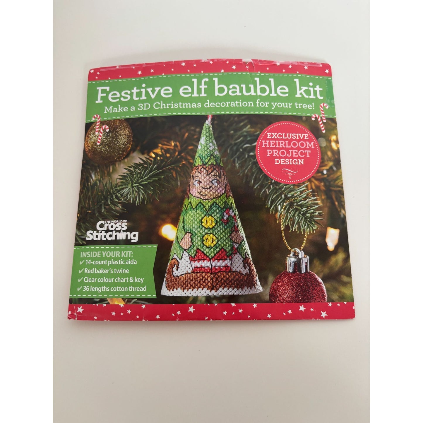 The World Of Cross Stitching Kit Festive Elf Bauble 3D Christmas Decoration