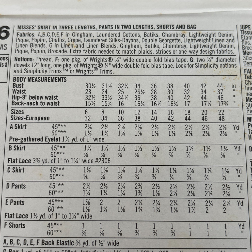 Simplicity Sewing Pattern 5686: Misses' Skirt, Pants, Shorts and Bag