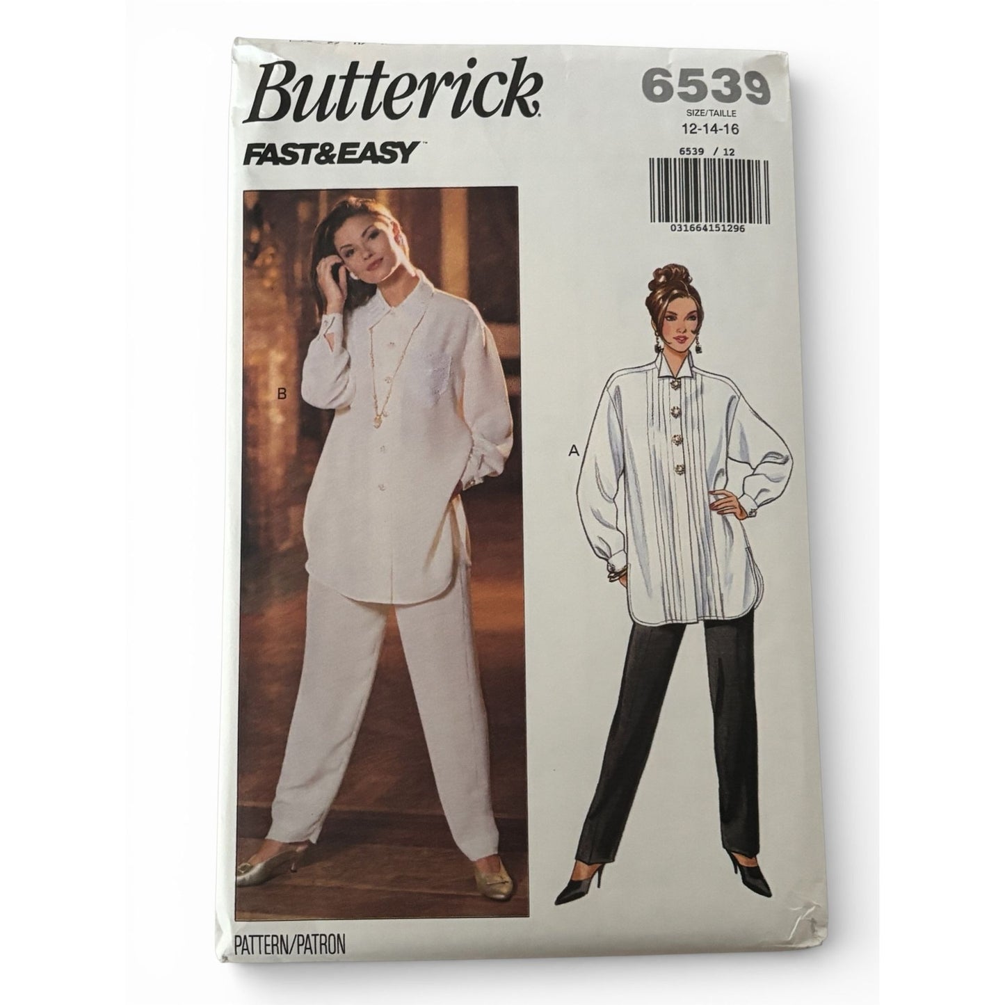 Butterick Sewing Pattern 6539 90s Minimalist Shirt Pants Quiet Luxury Capsule Wardrobe 12-16 Uncut