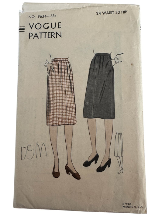 Vogue Sewing Pattern 9634 5-Piece Skirt Vintage 1940s Easy Waist 24 WWII Era 40s
