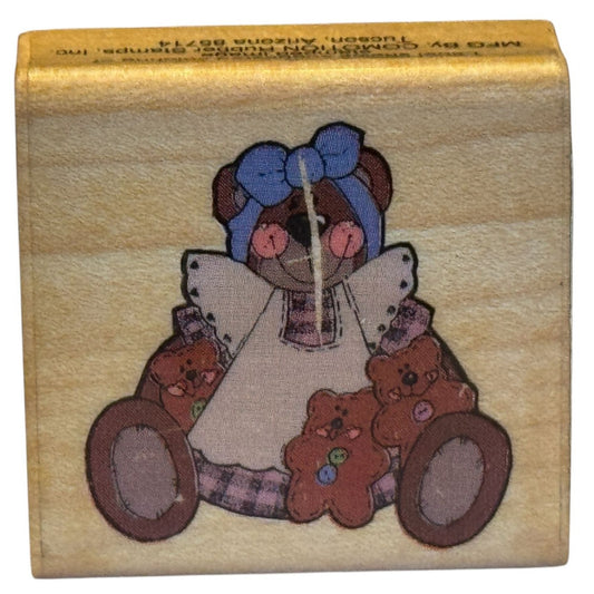 Comotion Rubber Stamp Ginger Bear Teddy Plaid Dress Card Making Craft