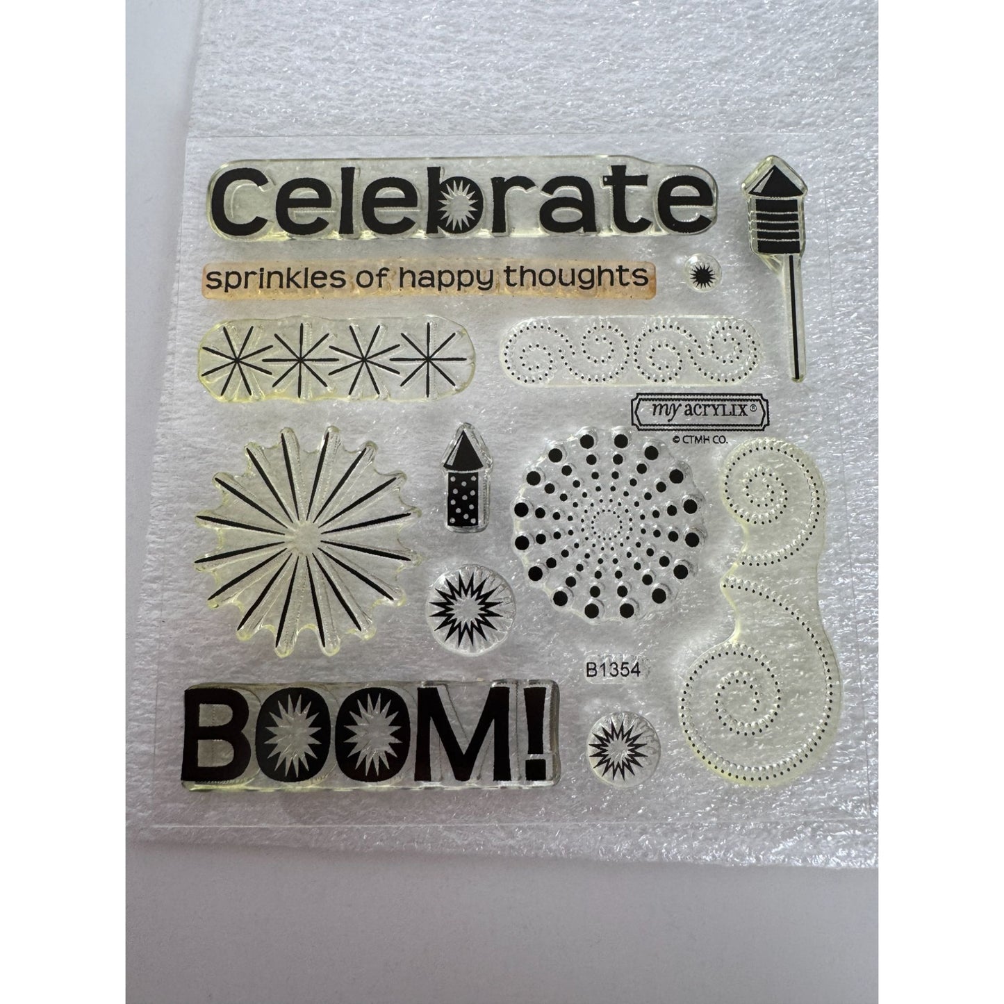 CTMH My Acrylix Acrylic Stamp Set Boom Fireworks Fourth of July Celebrate B1354