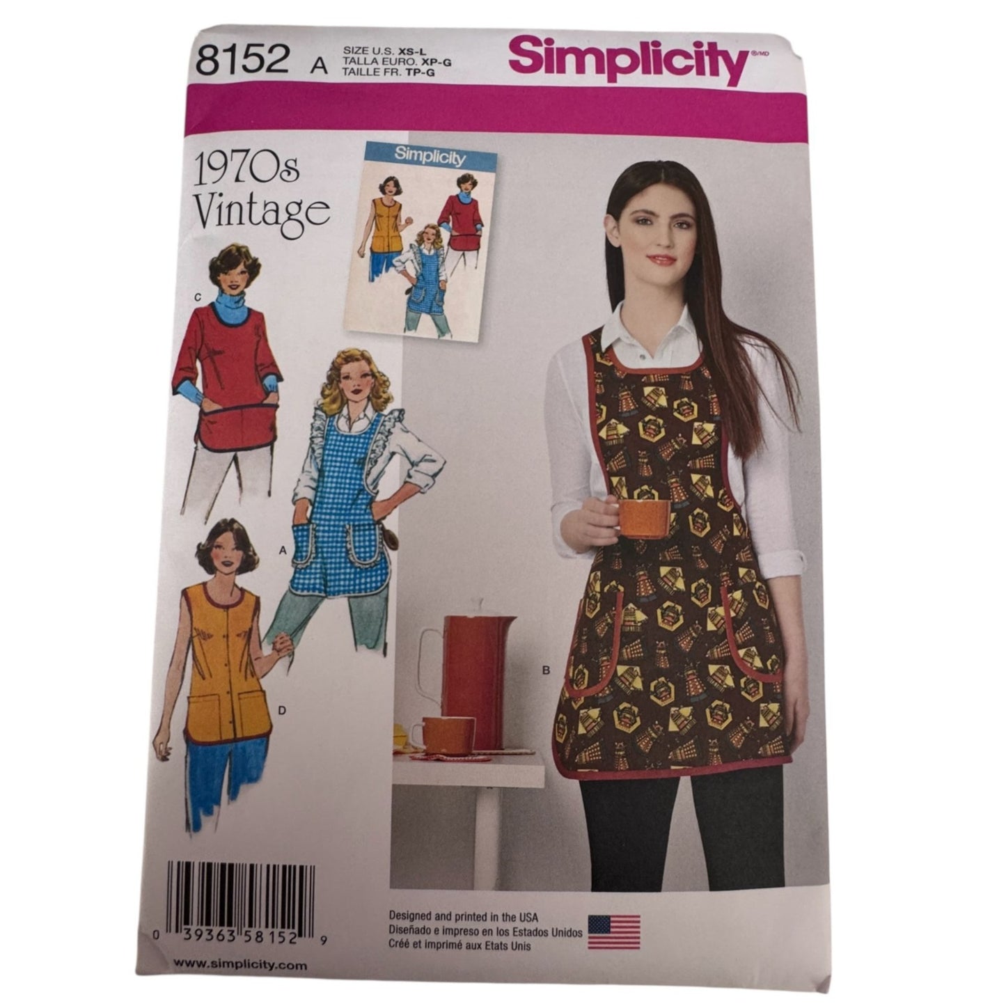 Simplicity Sewing Pattern 8152 Apron Retro 70s Style Kitchen Cooking Retro XS-L Uncut