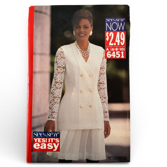 Butterick Sewing Pattern 6451 90s Top Skirt Pattern Lace Sleeve Suit Set 6-10 UC