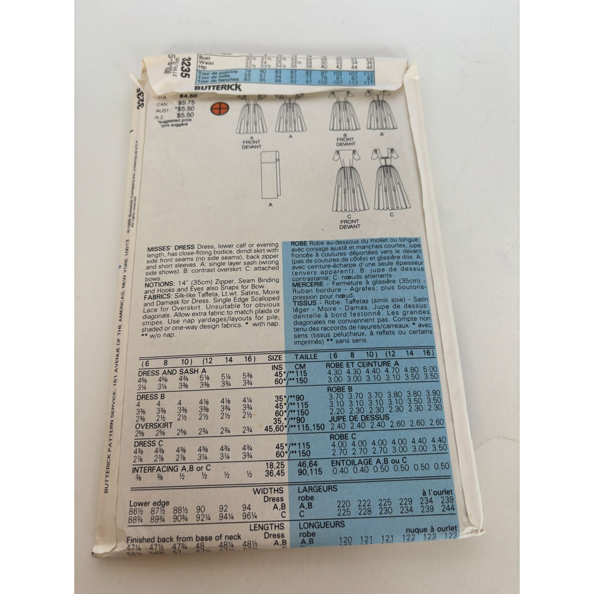 Butterick Sewing Pattern 3235 Bridesmaid Dress Formal 1980s Sizes 6 8 10 Uncut