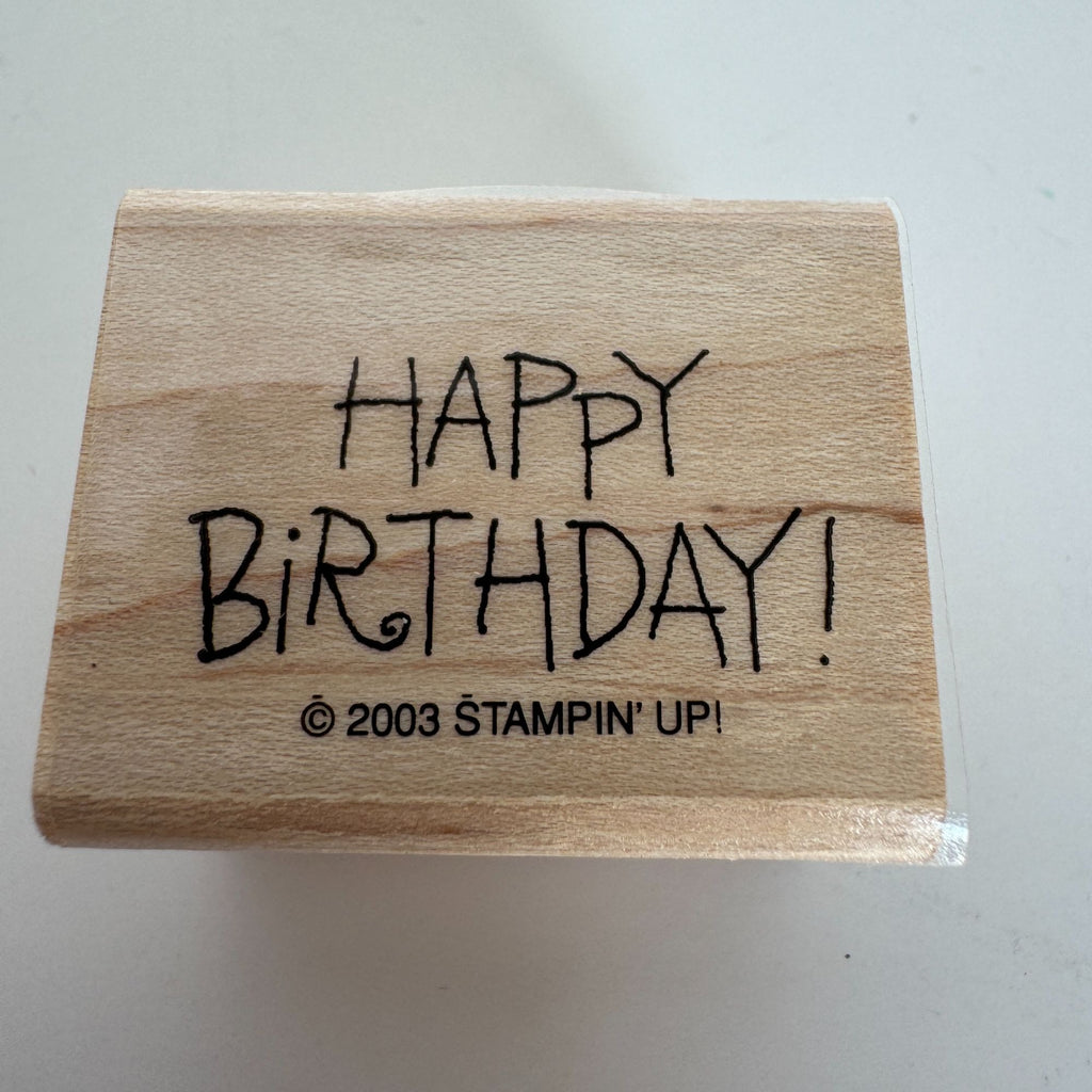 Stampin Up Rubber Stamp Happy Birthday Card Making Words Sentiment Wood Mounted