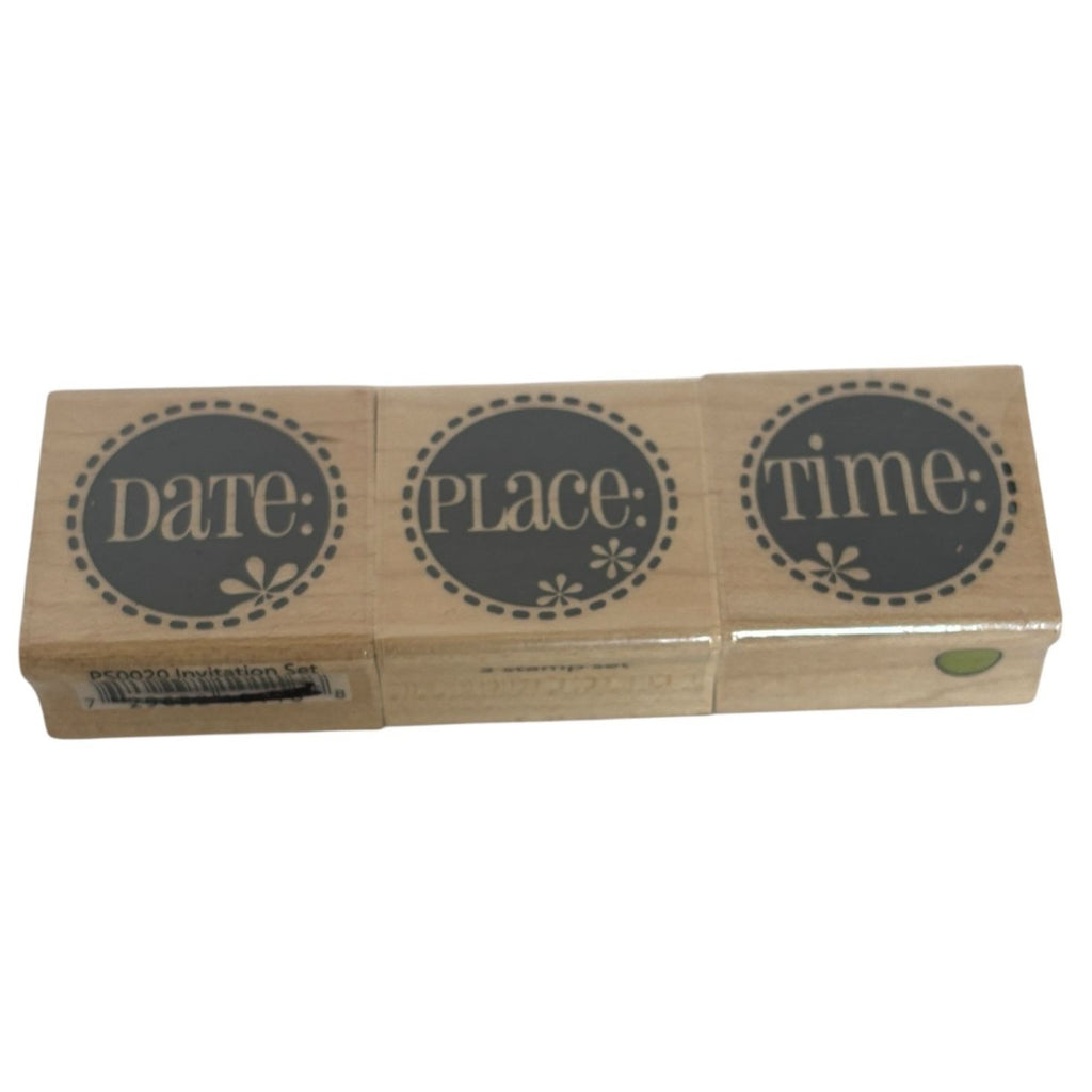 Hampton Art Rubber Stamp Set Invitation Date Place Time Circles