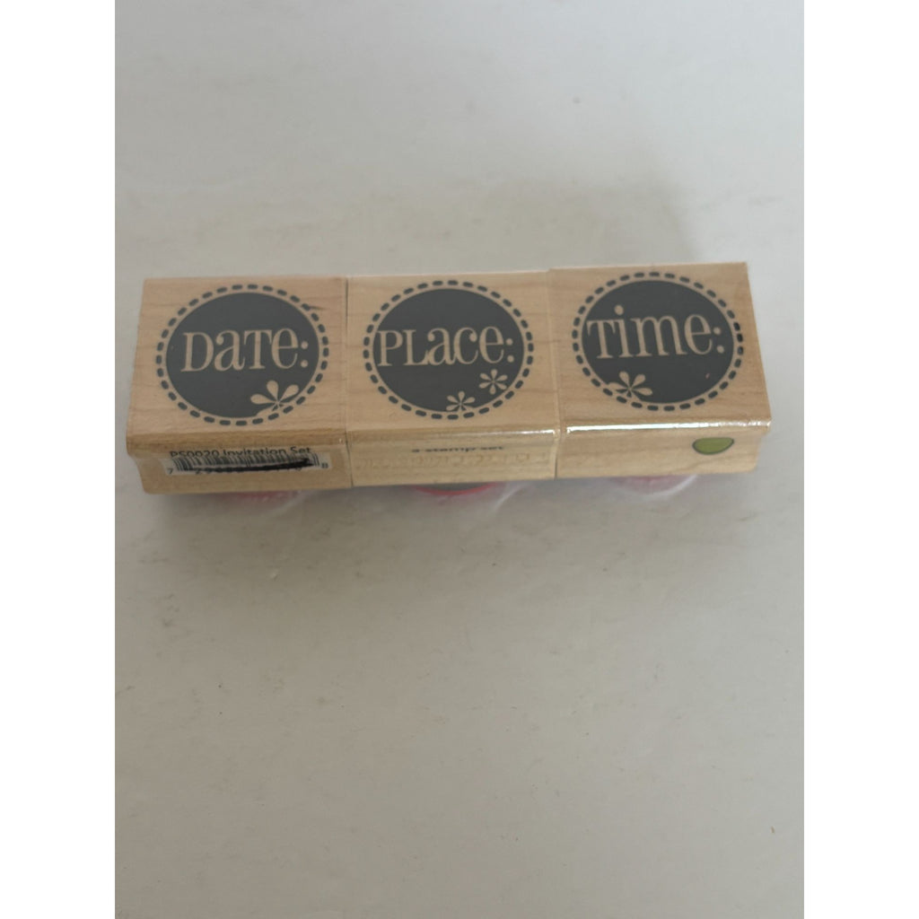 Hampton Art Rubber Stamp Set Invitation Date Place Time Circles