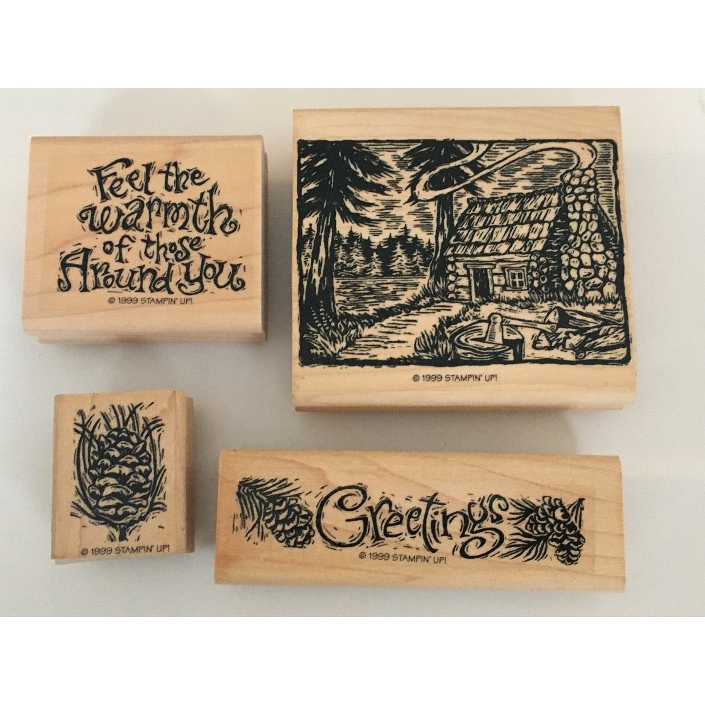 Stampin Up Rubber Stamp Feel The Warmth Christmas Winter Holiday Pine Cone Card