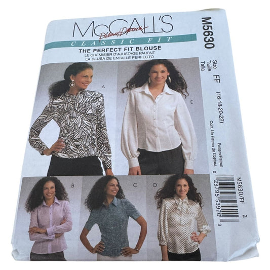 McCalls Sewing Pattern M5630 The Perfect Fit Blouses Classic Size 16 18 20 22 UC
