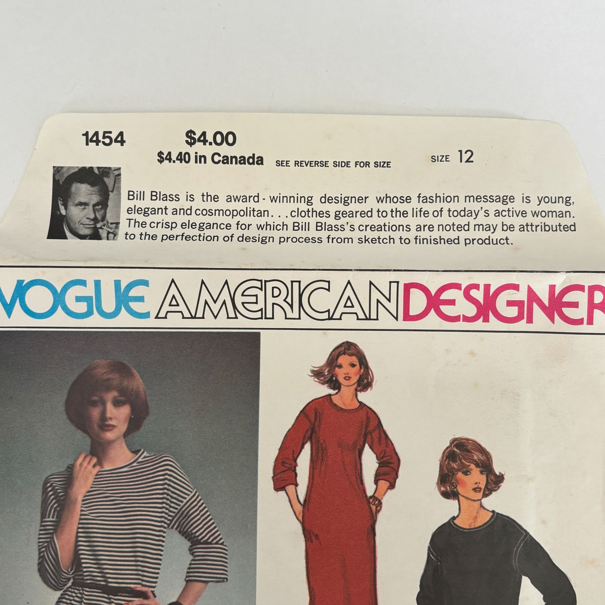 Vogue Sewing Pattern 1454 American Designer Top Dress Pants Bill Blass 12 Uncut