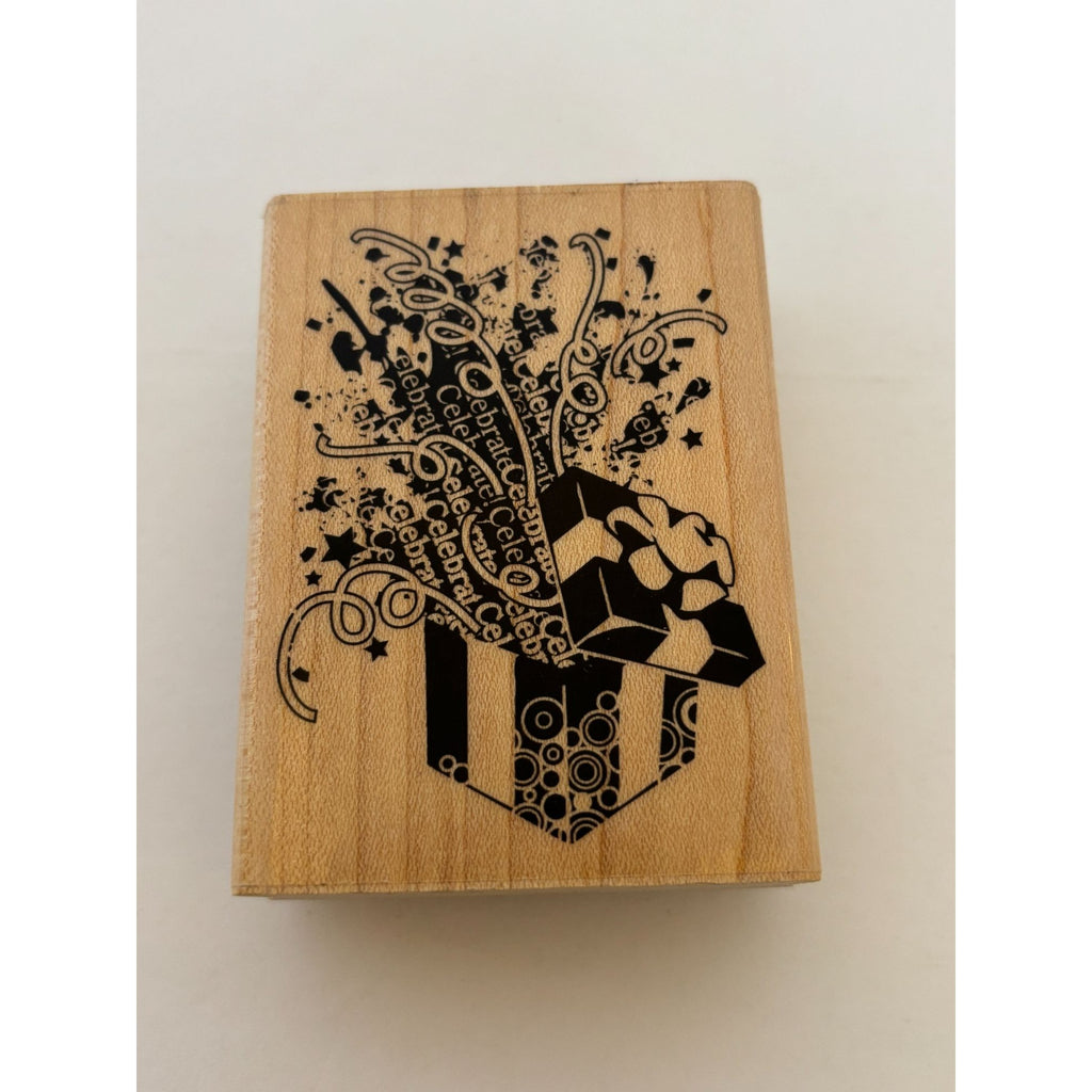 Inkadinkado Rubber Stamp Open Gift Box Celebrate Confetti Birthday Cardmaking