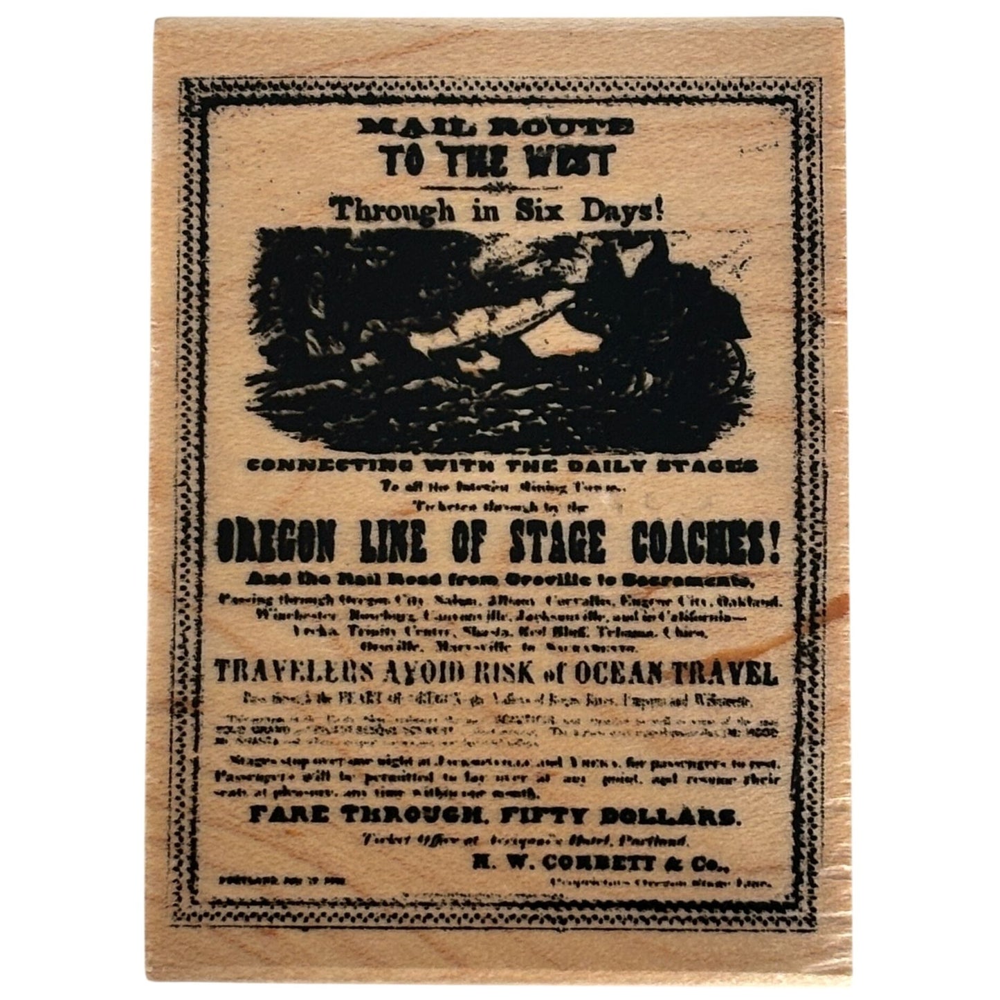 Club Stamp Rubber Stamp Mail Route to the West Vintage Advertisement Oregon Line Stagecoach
