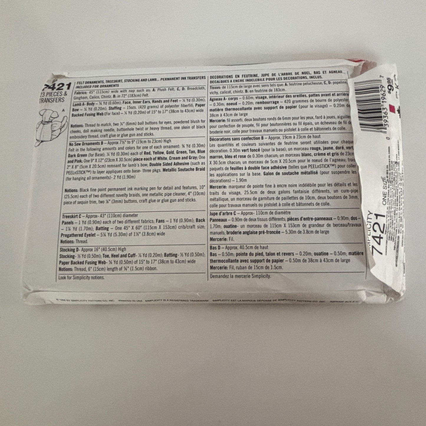 Simplicity Sewing Pattern 7421 Holiday Ornament Christmas Tree Skirt Stocking UC