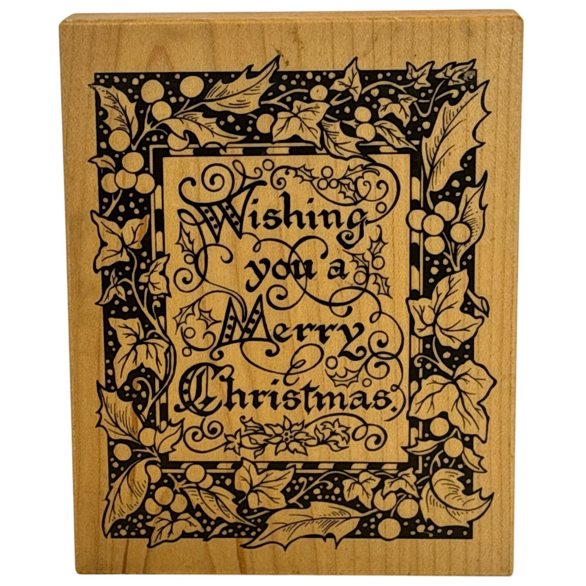 PSX Rubber Stamp Wishing You A Merry Christmas Holly Border Cardmaking Sentiment Wood Mounted
