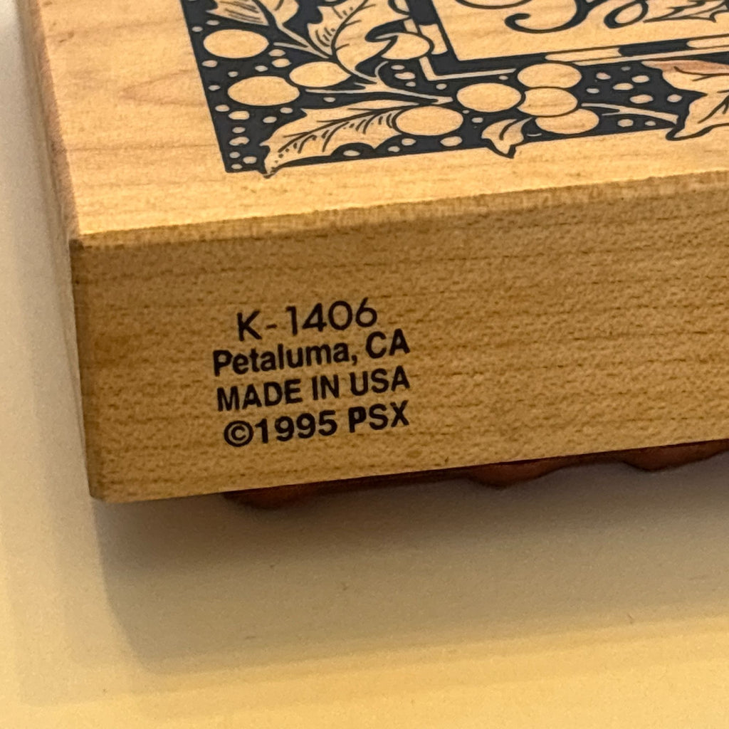 PSX Rubber Stamp Wishing You A Merry Christmas Holly Border Cardmaking Sentiment Wood Mounted