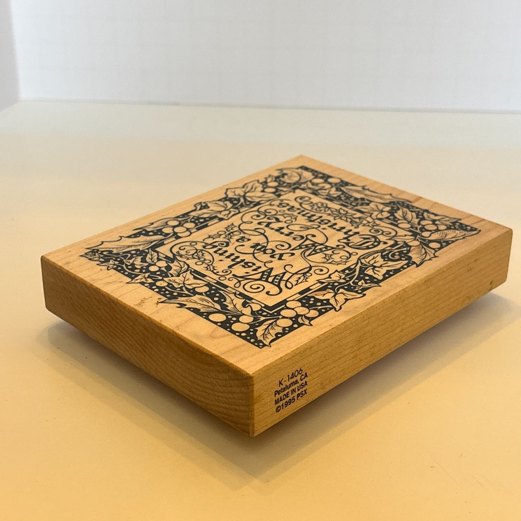 PSX Rubber Stamp Wishing You A Merry Christmas Holly Border Cardmaking Sentiment Wood Mounted