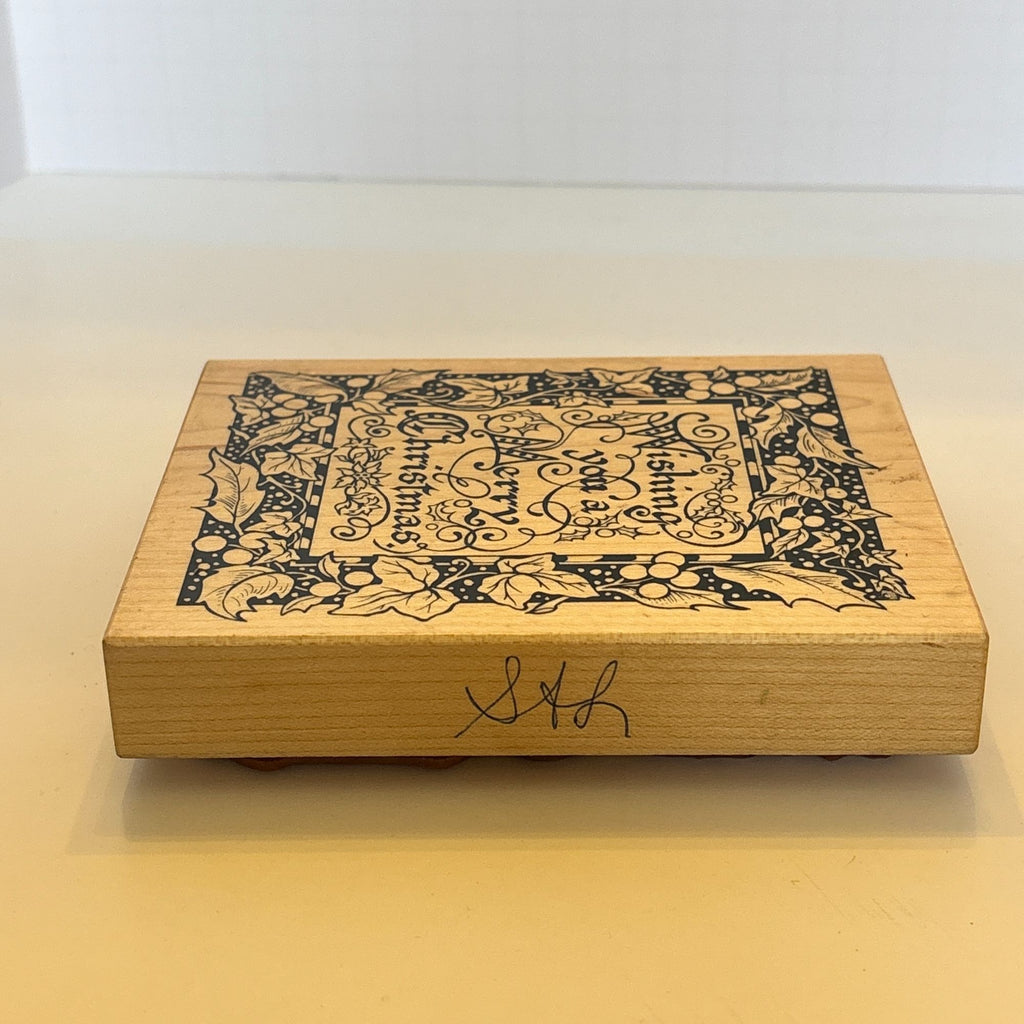 PSX Rubber Stamp Wishing You A Merry Christmas Holly Border Cardmaking Sentiment Wood Mounted