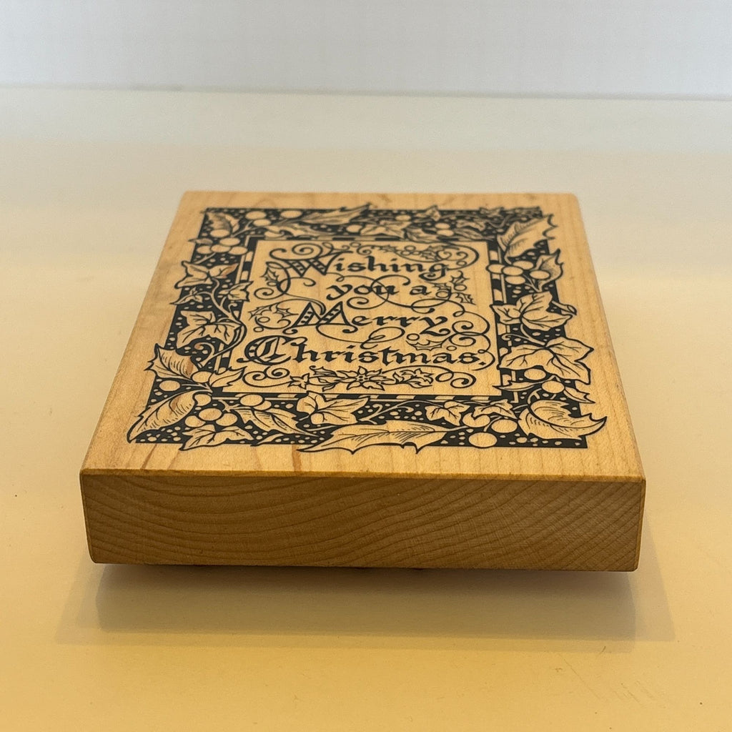 PSX Rubber Stamp Wishing You A Merry Christmas Holly Border Cardmaking Sentiment Wood Mounted