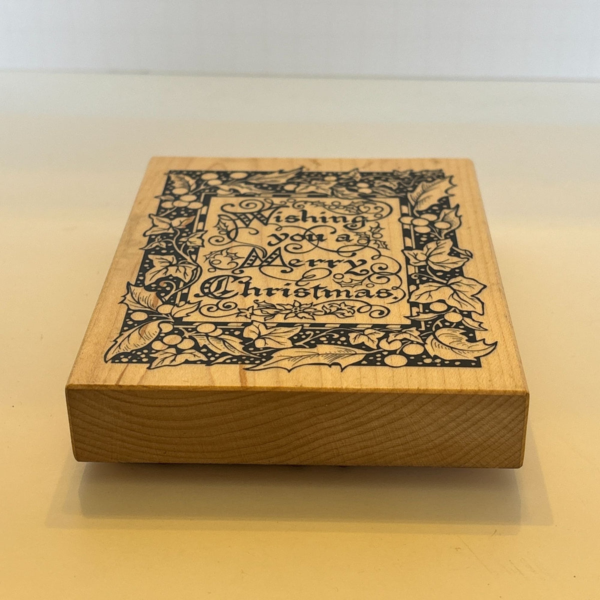 PSX Rubber Stamp Wishing You A Merry Christmas Holly Border Cardmaking Sentiment Wood Mounted