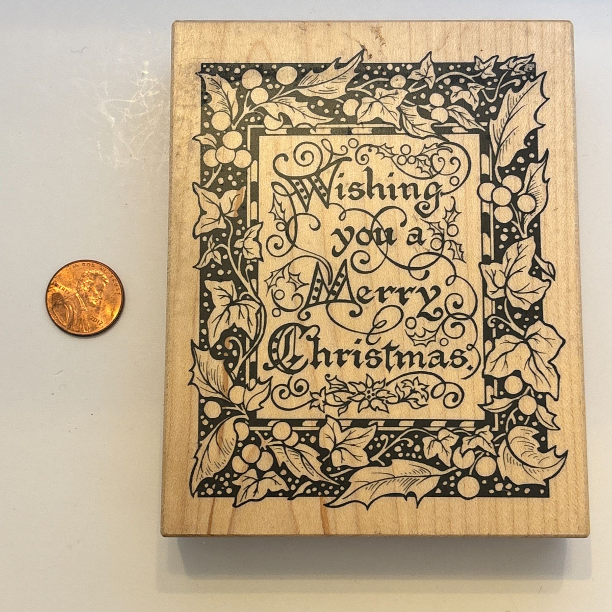 PSX Rubber Stamp Wishing You A Merry Christmas Holly Border Cardmaking Sentiment Wood Mounted