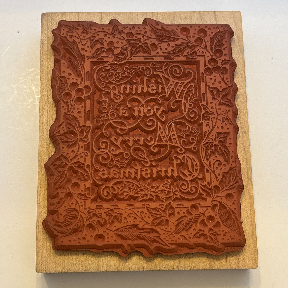 PSX Rubber Stamp Wishing You A Merry Christmas Holly Border Cardmaking Sentiment Wood Mounted