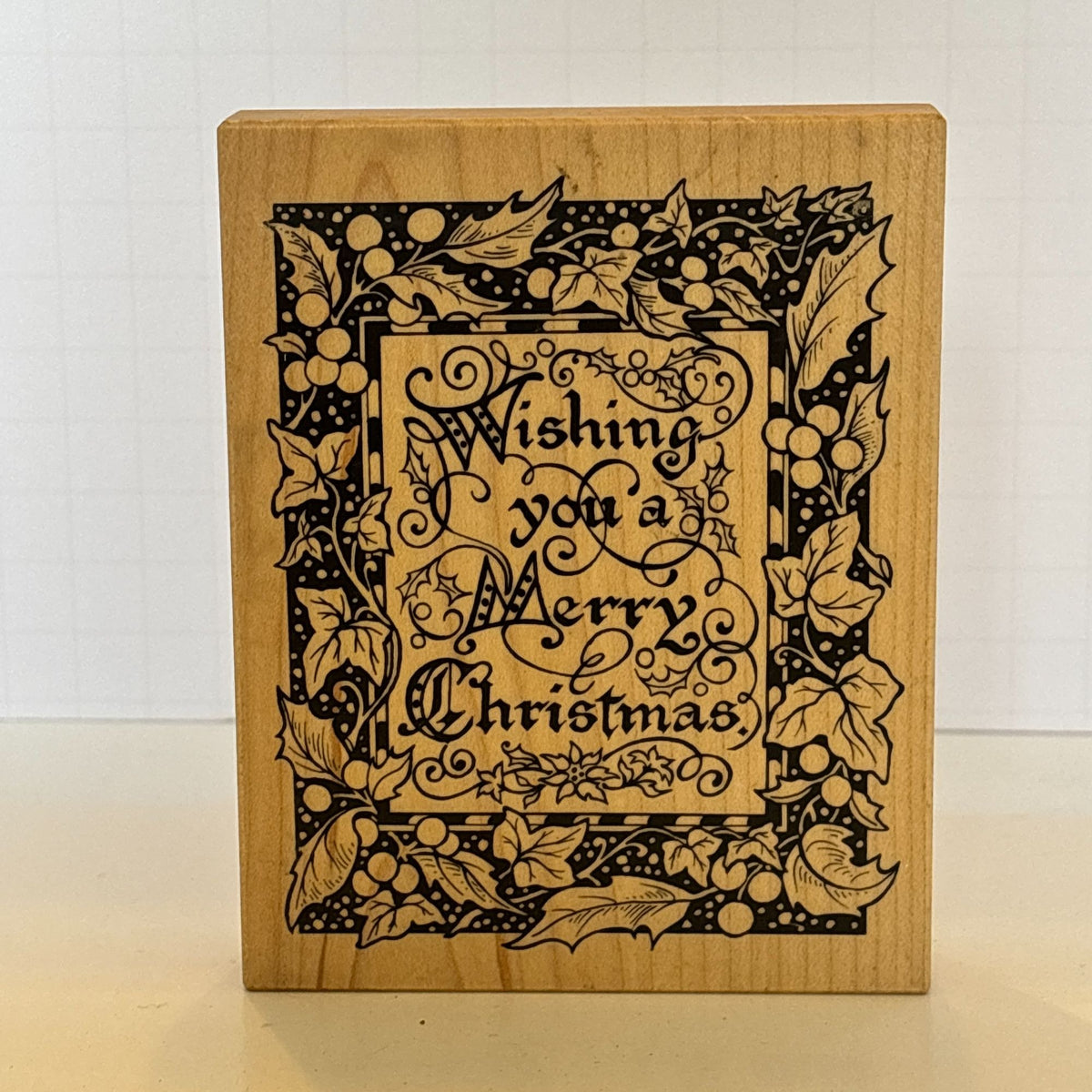 PSX Rubber Stamp Wishing You A Merry Christmas Holly Border Cardmaking Sentiment Wood Mounted
