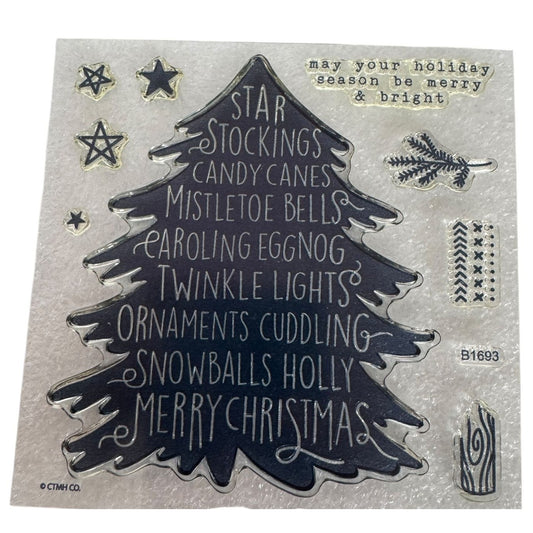 CTMH My Acrylix Acrylic Stamp Set Christmas Words Tree Holiday Card Making B1693