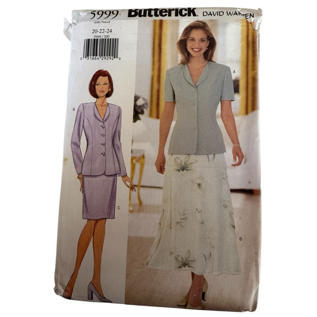 Vtg 90s Jacket Skirt Suit Sewing Pattern Butterick 5999 Officewear 20-24 UC