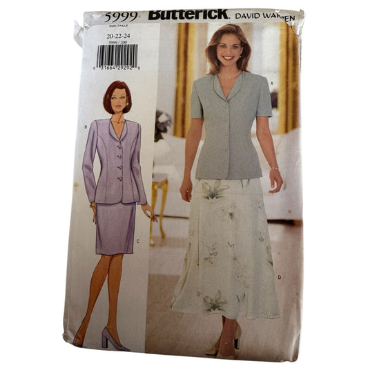 Vtg 90s Jacket Skirt Suit Sewing Pattern Butterick 5999 Officewear 20-24 UC