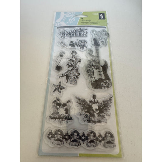 Inkadinkado Clear Stamps Set Of 9 Rock Star Rock N Roll Guitar Musical Note