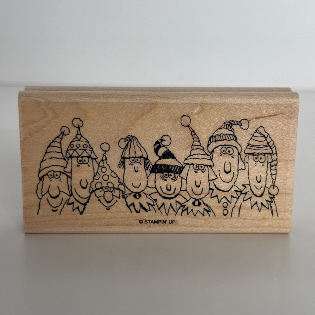 Stampin Up Rubber Stamp Christmas Elf Family Elves Card Making Funny Whimsical Holiday Faces