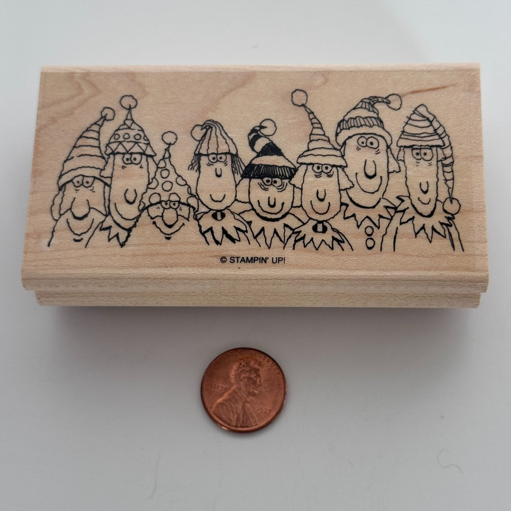 Stampin Up Rubber Stamp Christmas Elf Family Elves Card Making Funny Whimsical Holiday Faces