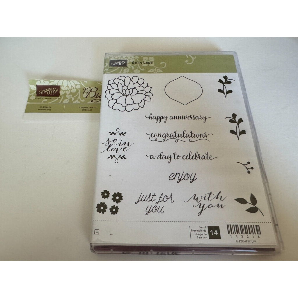 Stampin Up Cling Rubber Stamps So In Love So Detailed Thinlits Dies With