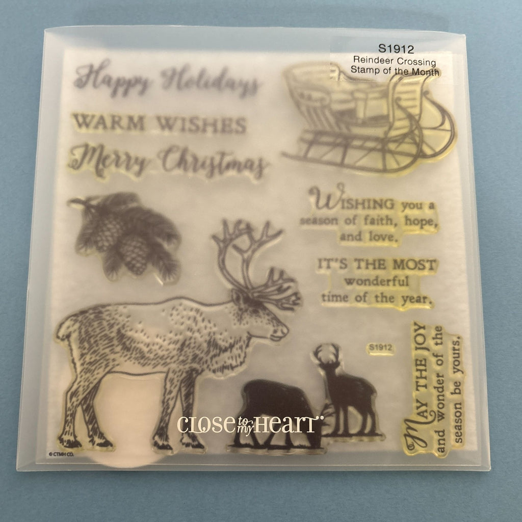 CTMH Acrylic Stamps Set Reindeer Crossing Merry Christmas Cardmaking Words S1912 Pinecones Sleigh