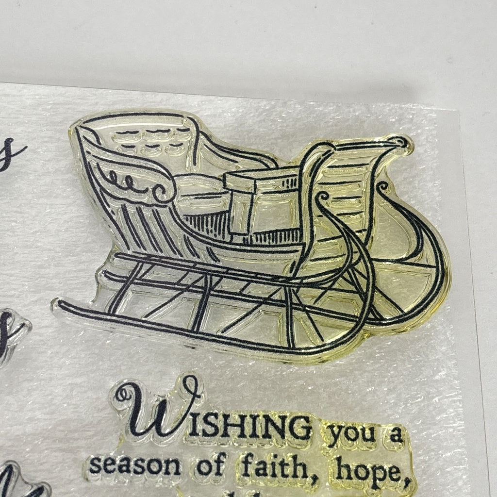 CTMH Acrylic Stamps Set Reindeer Crossing Merry Christmas Cardmaking Words S1912 Pinecones Sleigh