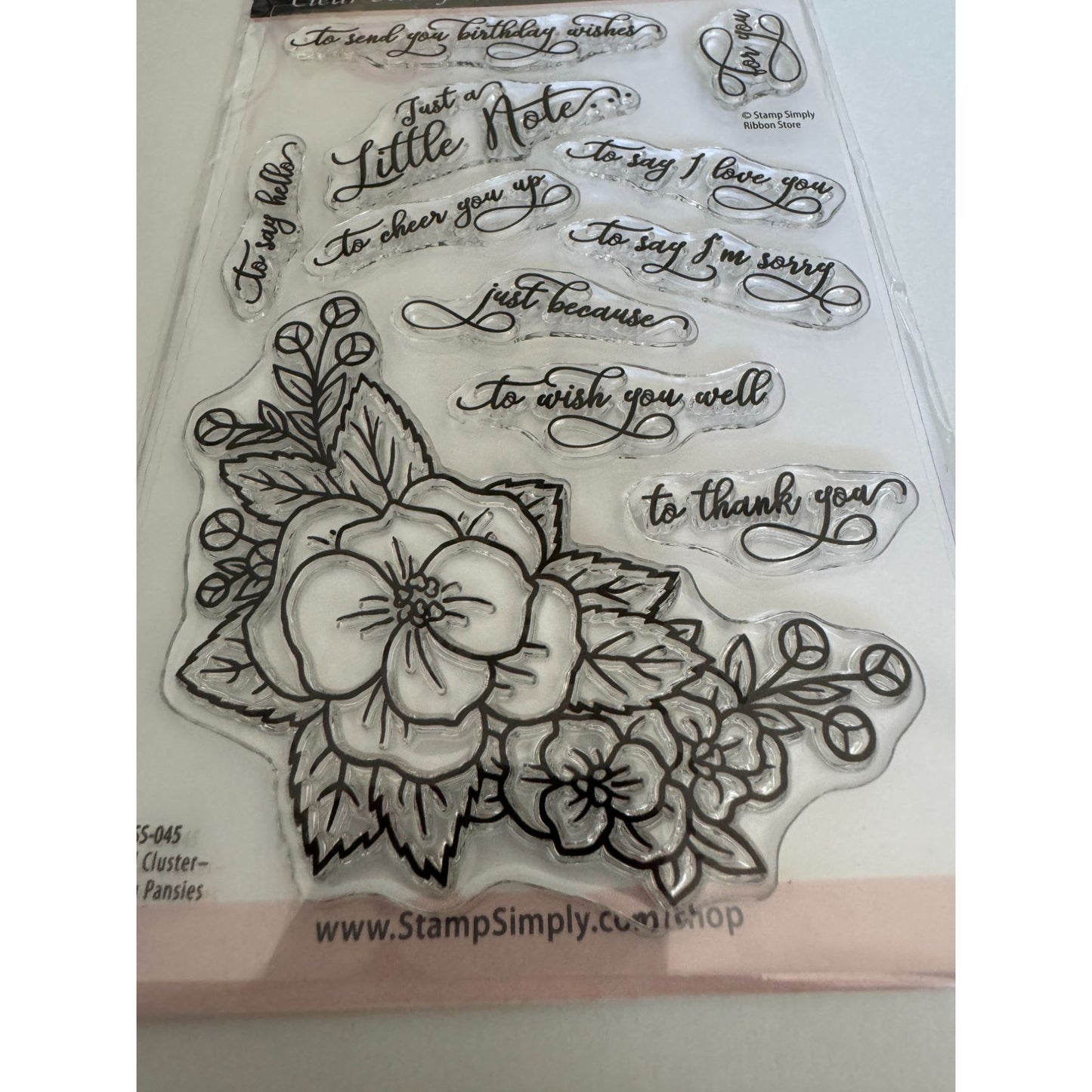 Stamp Simply Clear Stamps Set Floral Cluster Sentiments Spring Pansies Hello