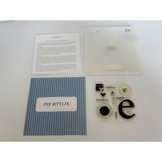 CTMH Clear Stamp Set My Acrylix Solo E Letter Monogram Excellent Explore Enjoy