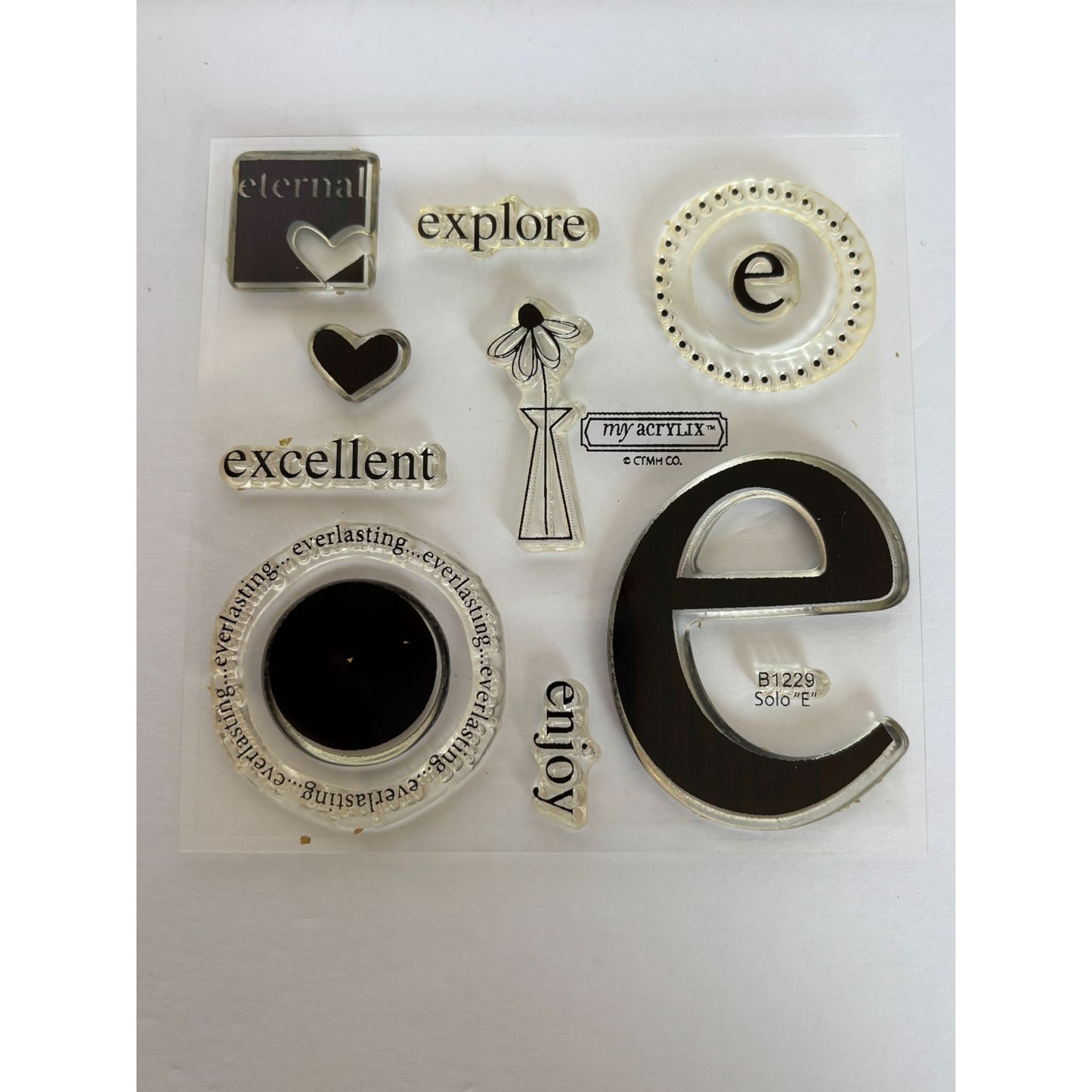 CTMH Clear Stamp Set My Acrylix Solo E Letter Monogram Excellent Explore Enjoy