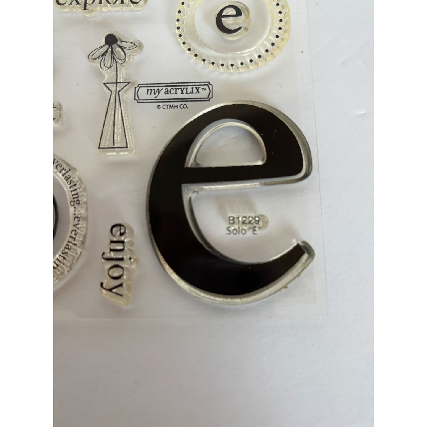 CTMH Clear Stamp Set My Acrylix Solo E Letter Monogram Excellent Explore Enjoy