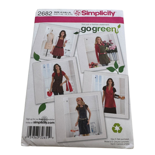 Simplicity Sewing Pattern 2682 Aprons Go Green Recycled Jeans Denim S M L XL UC