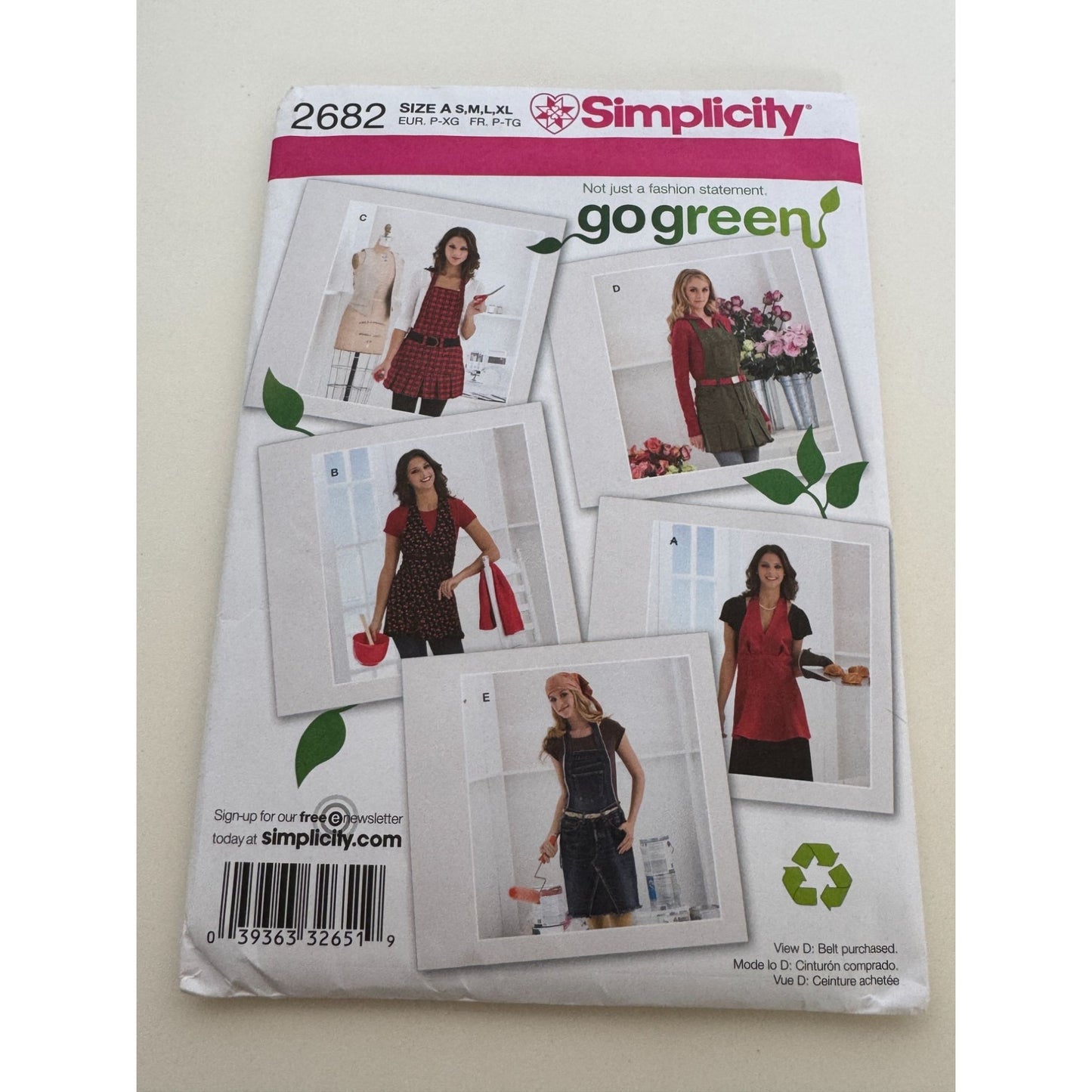 Simplicity Sewing Pattern 2682 Aprons Go Green Recycled Jeans Denim S M L XL UC