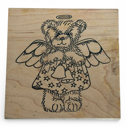 Judikins Rubber Stamp Angel Teddy Bear Bells Halo Christmas Cardmaking Craft