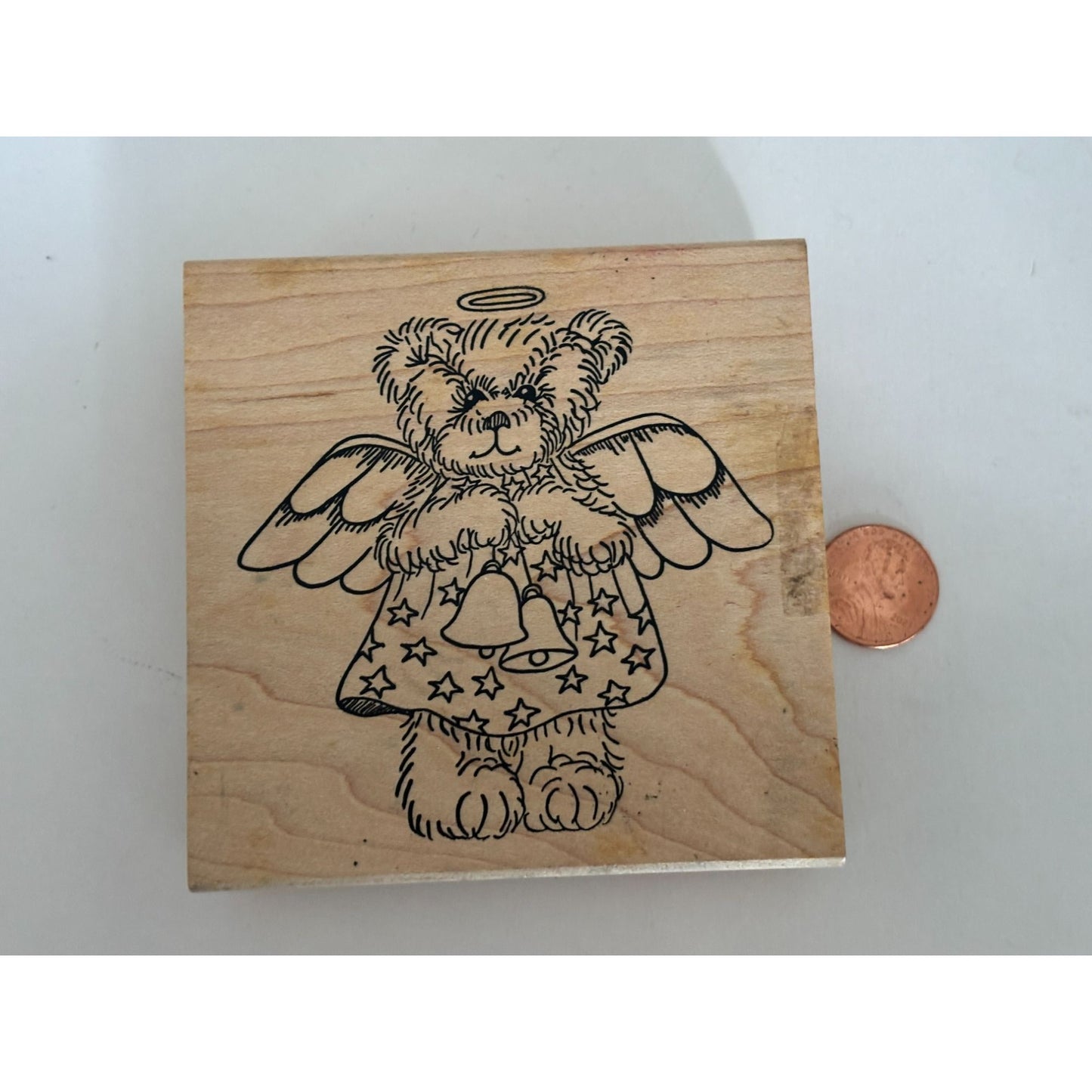 Judikins Rubber Stamp Angel Teddy Bear Bells Halo Christmas Cardmaking Craft