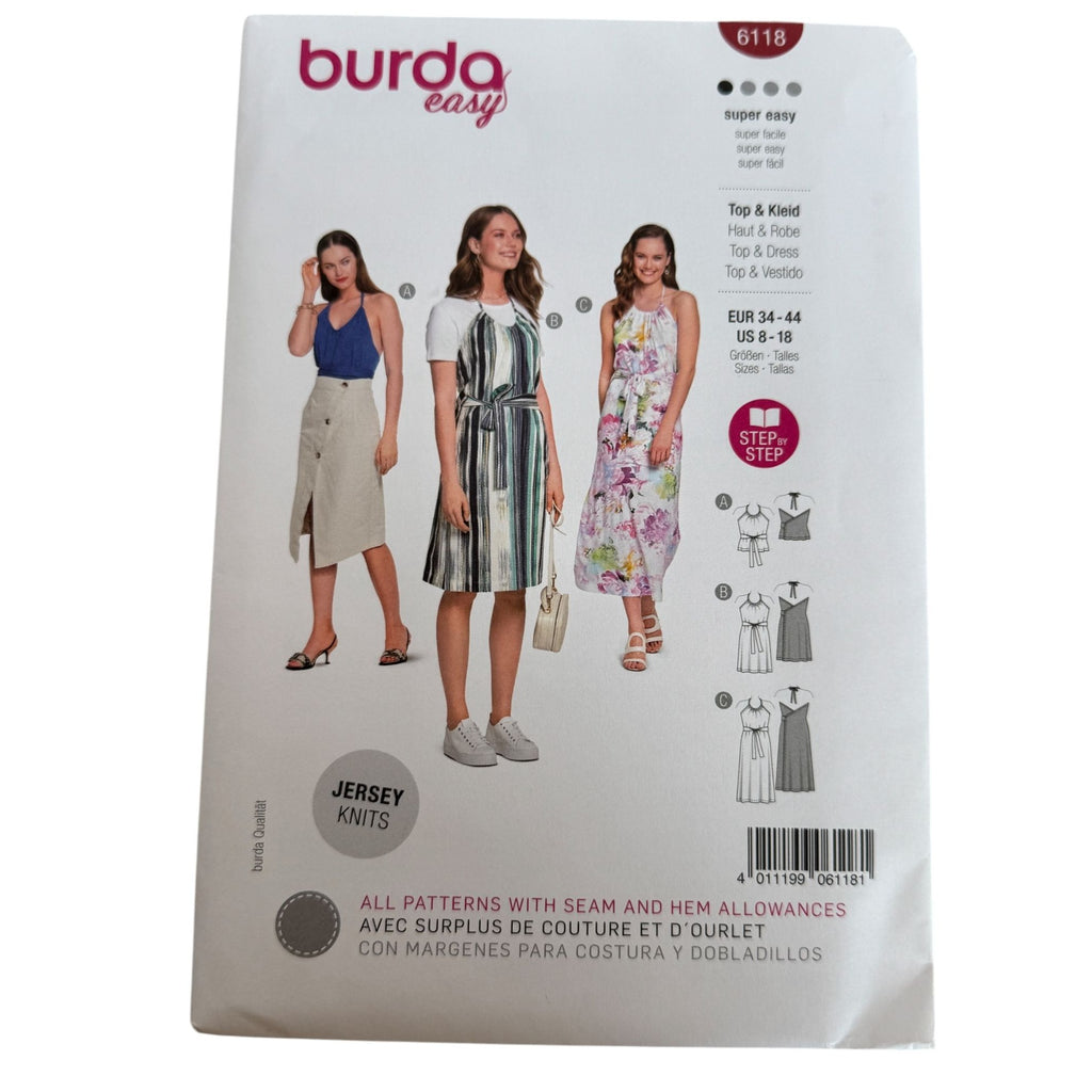 Burda Sewing Pattern 6118 Halter Neck Dress Top Shirt Summer Easy Sizes 8-18 UC