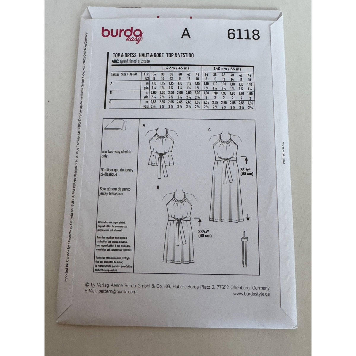 Burda Sewing Pattern 6118 Halter Neck Dress Top Shirt Summer Easy Sizes 8-18 UC